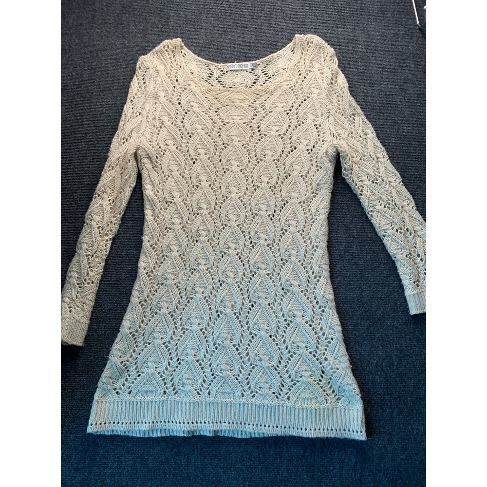 Retro Threads Pointelle Knit Tunic Sweater Large Cream Boho Fairy Grunge Cottage